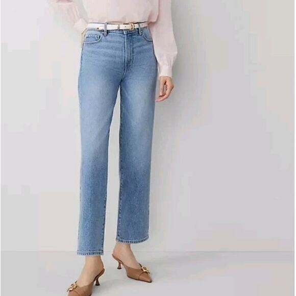 Ann Taylor Denim - NEW Ann Taylor Straight Jeans Sz 14 Light Indigo Blue Wash Stretch Denim 28" Ins